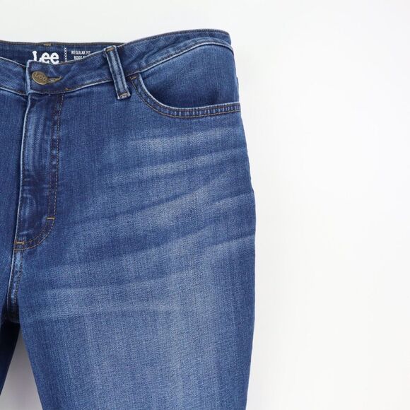 Lee Bootcut Jeans Mid Rise Stretch Womens Sz 20 Blue Dark Wash Denim Regular Fit - Picture 5 of 6